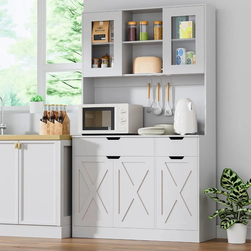 Kitchen Pantry Storage Cabinet Large Farmhouse Hutch Cabinet Microwave Stand