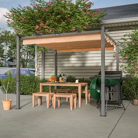 10x10 Aluminum Patio Pergola Retractable Canopy Outdoor Shade Shelter