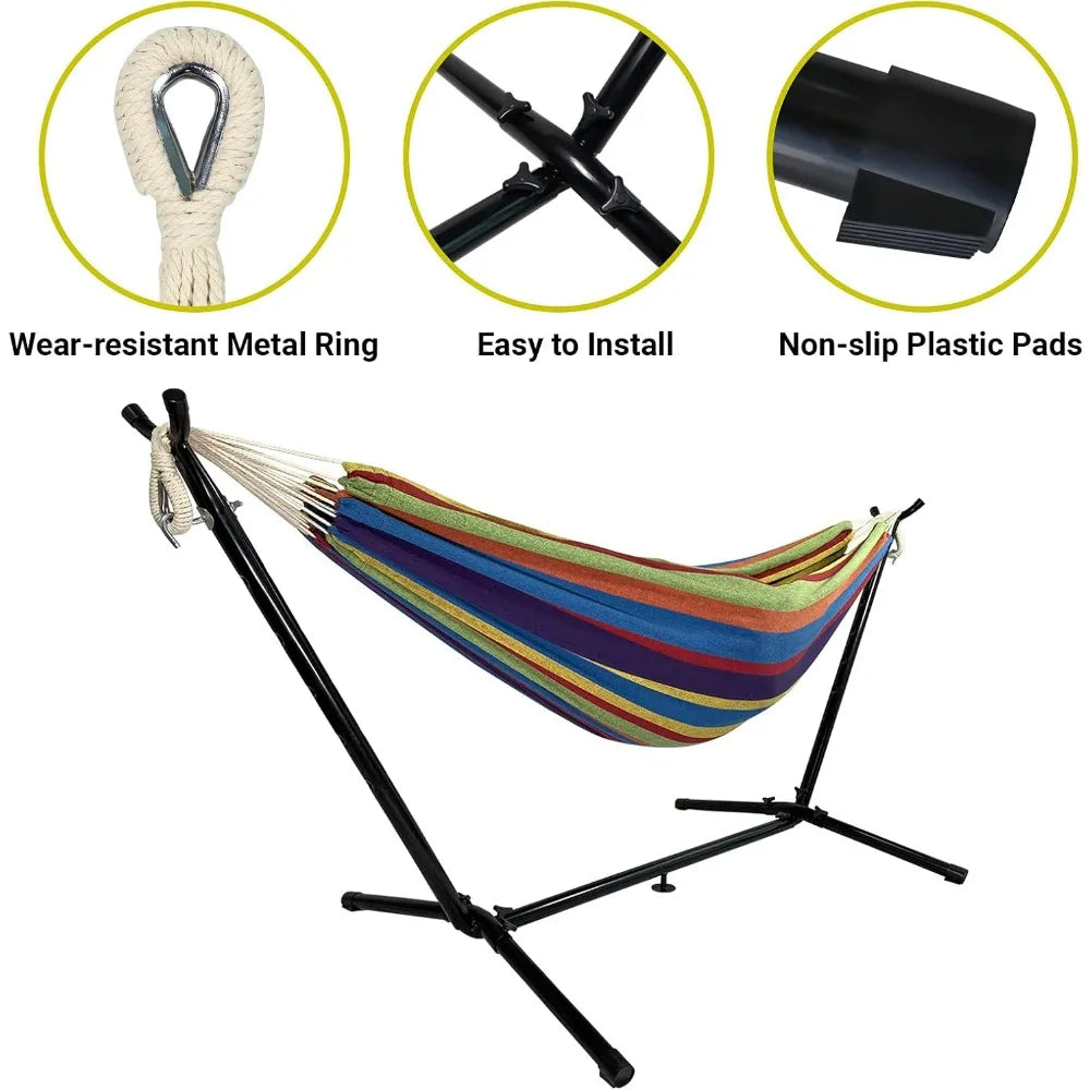 Large Hammock with Steel Stand for 2 Person Relaxation Max 600 Lbs