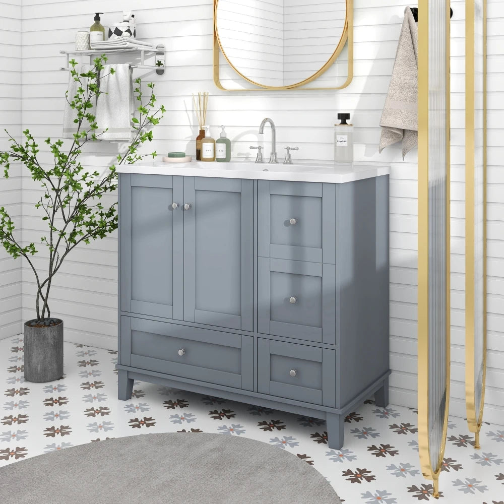 36 Inch Modern Bathroom Vanity with USB Charging and Ample Storage