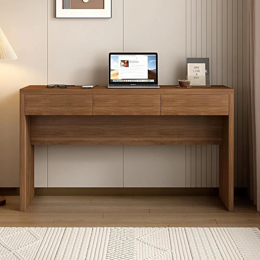 55 Inch Office Desk with Built-In USB Outlet and 3 Drawers for Home Office