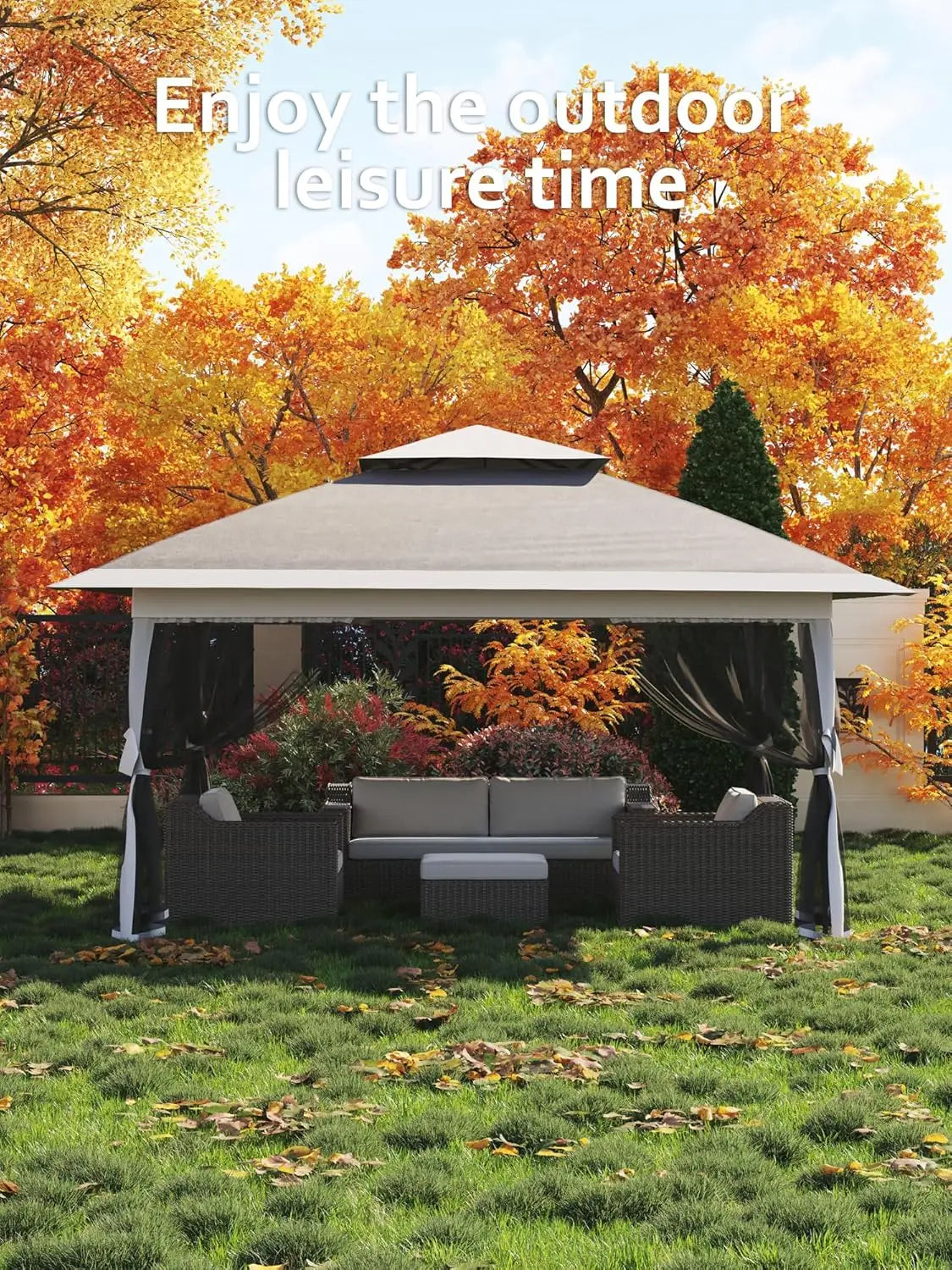 13x13FT Pop Up Gazebo Canopy Tent with Mosquito Netting for Outdoor Events