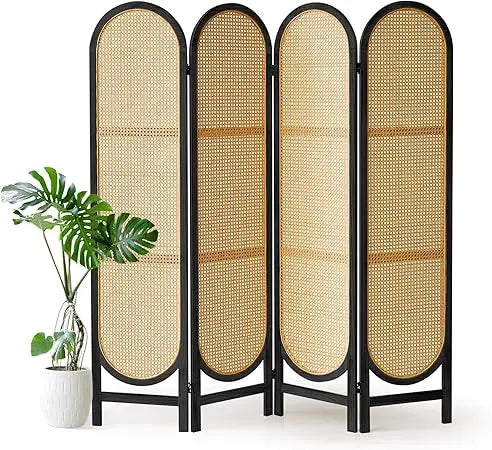 4 Panel Foldable Room Divider Screen Portable Rattan Privacy Divider