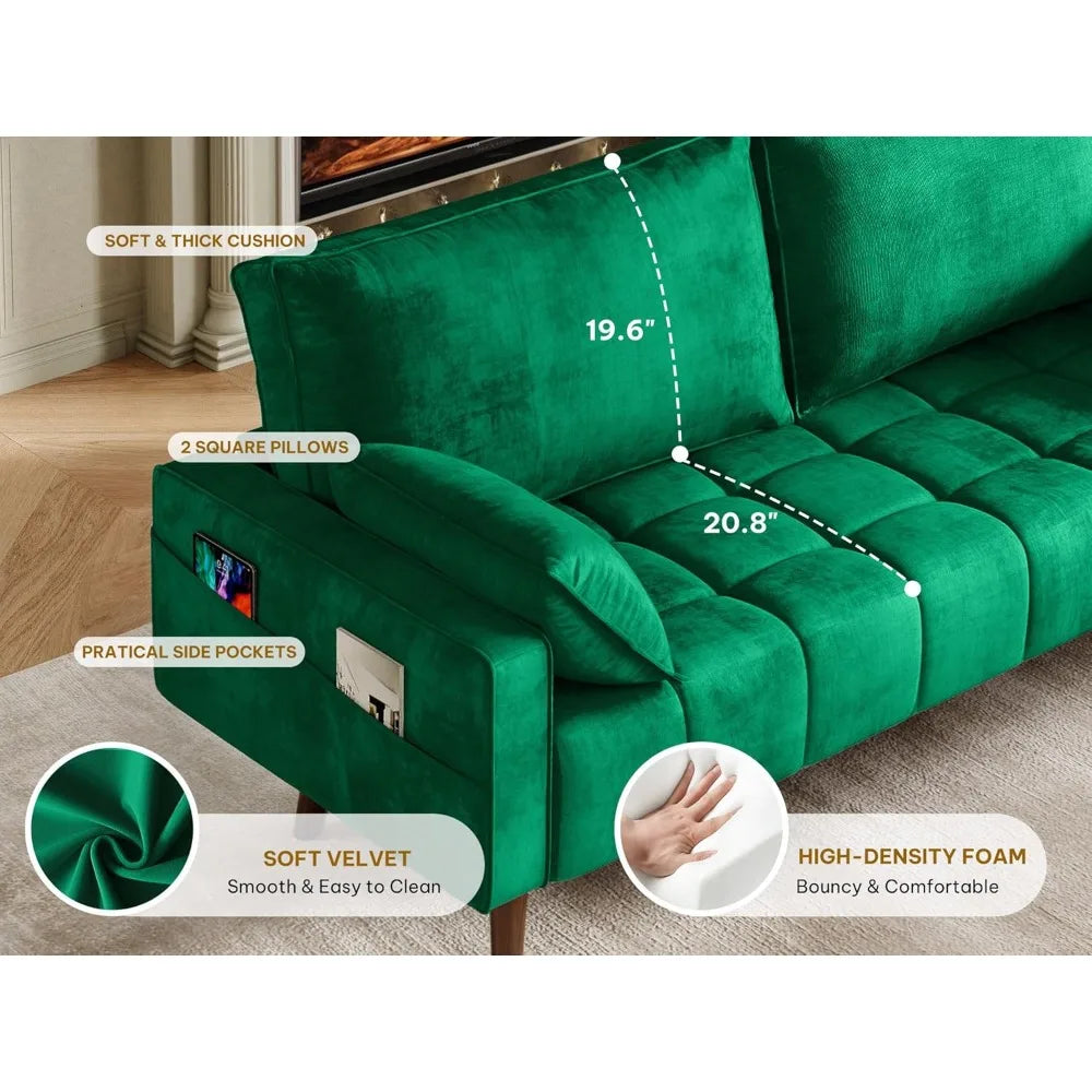 Ljustra 67" Loveseat Sofa Velvet Couch with Pillows & Storage