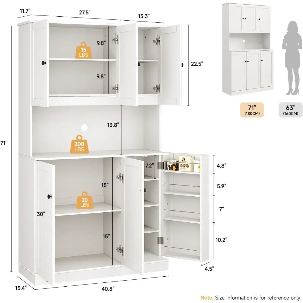71 Inch Tall Kitchen Pantry Storage Cabinet with Microwave Stand