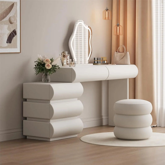 Modern Vanity Desk with Mirror and LED Lights Elegant Makeup Table