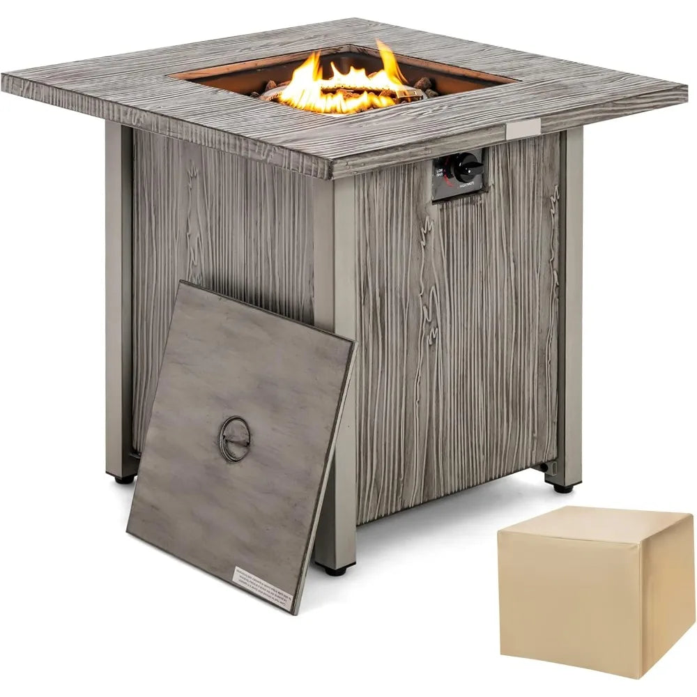 28 Inch Square Patio Fire Pit Table 40000 BTU Gas Fire Table with Lid
