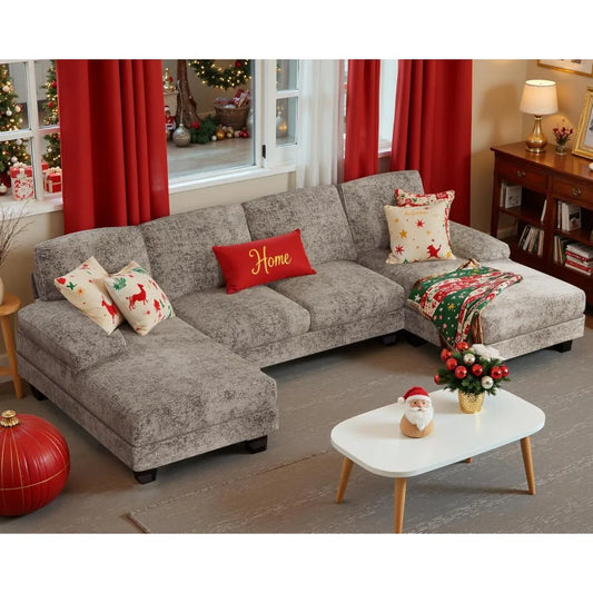 Ljustra Sectional Couch U-Shaped Living Room Sofa 4 Seat Linen Fabric