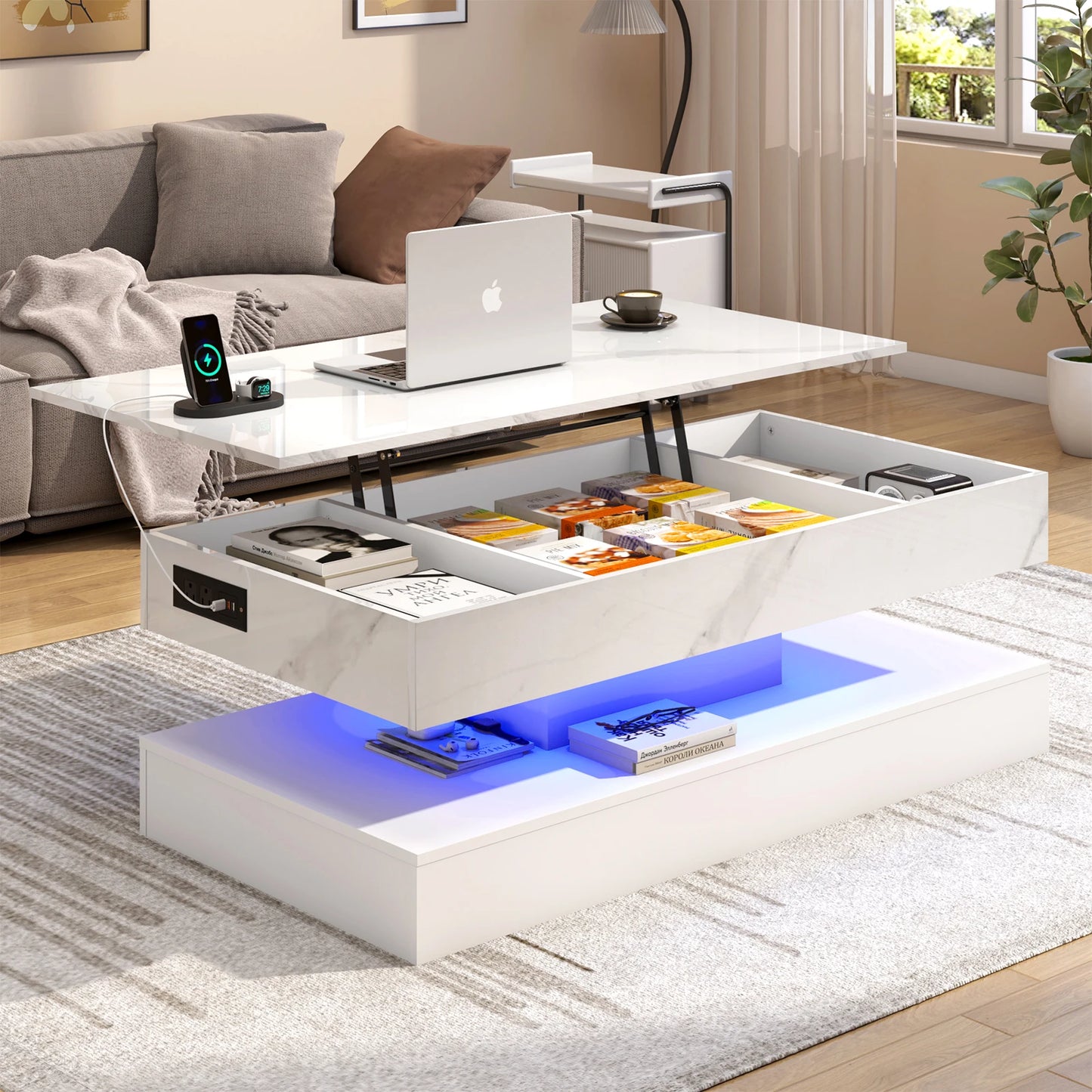 Ljustra LED Coffee Table High Gloss Modern Center Table with Storage