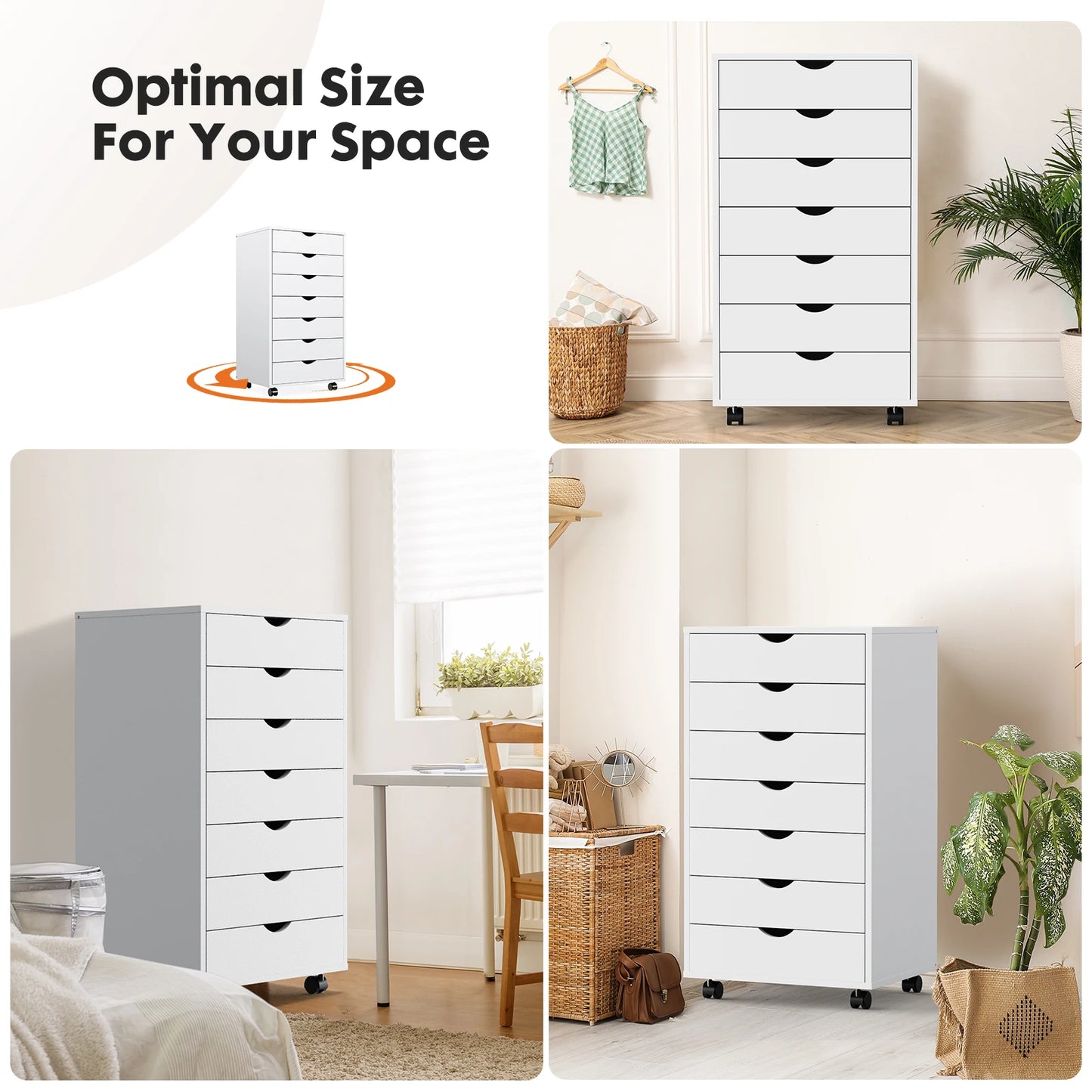 7 Drawer Mobile Storage Cabinet Organizer Rolling Nightstand Furniture