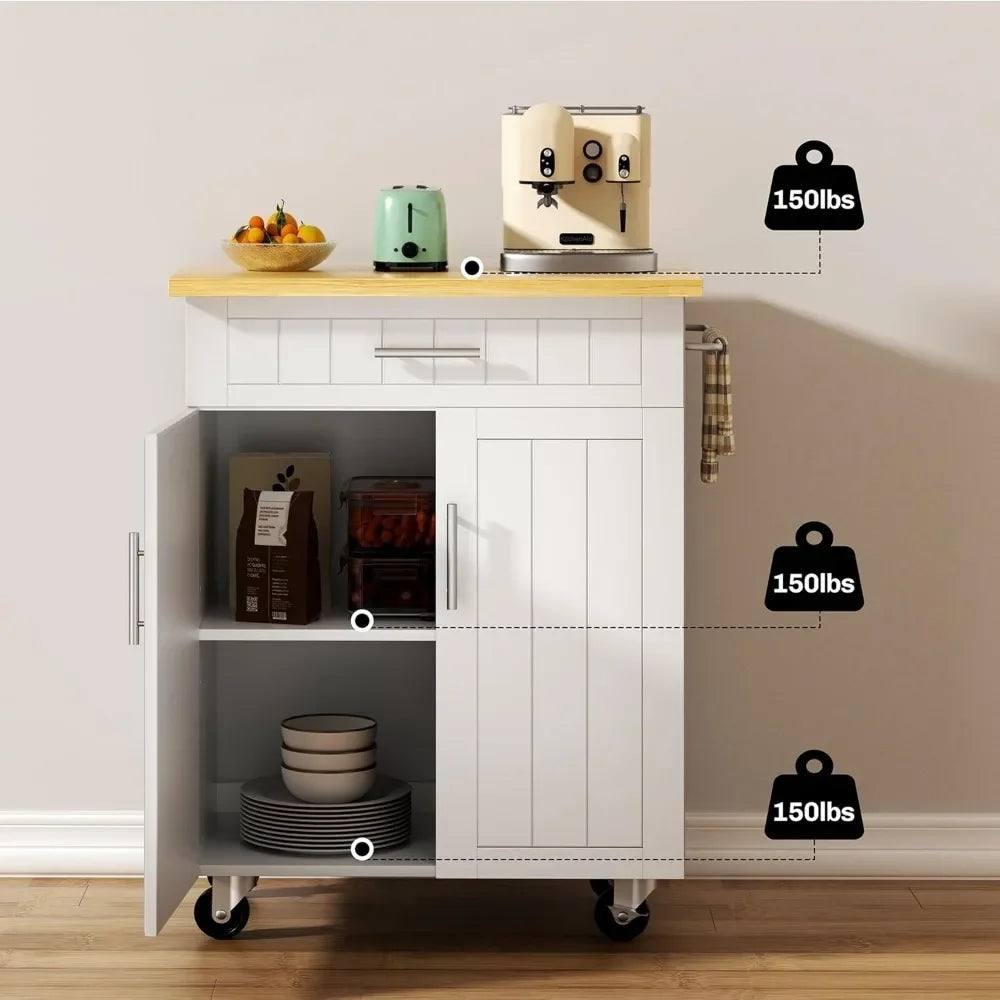 Kitchen Island on Wheels Rolling Cart with Storage Cabinet & Drawer