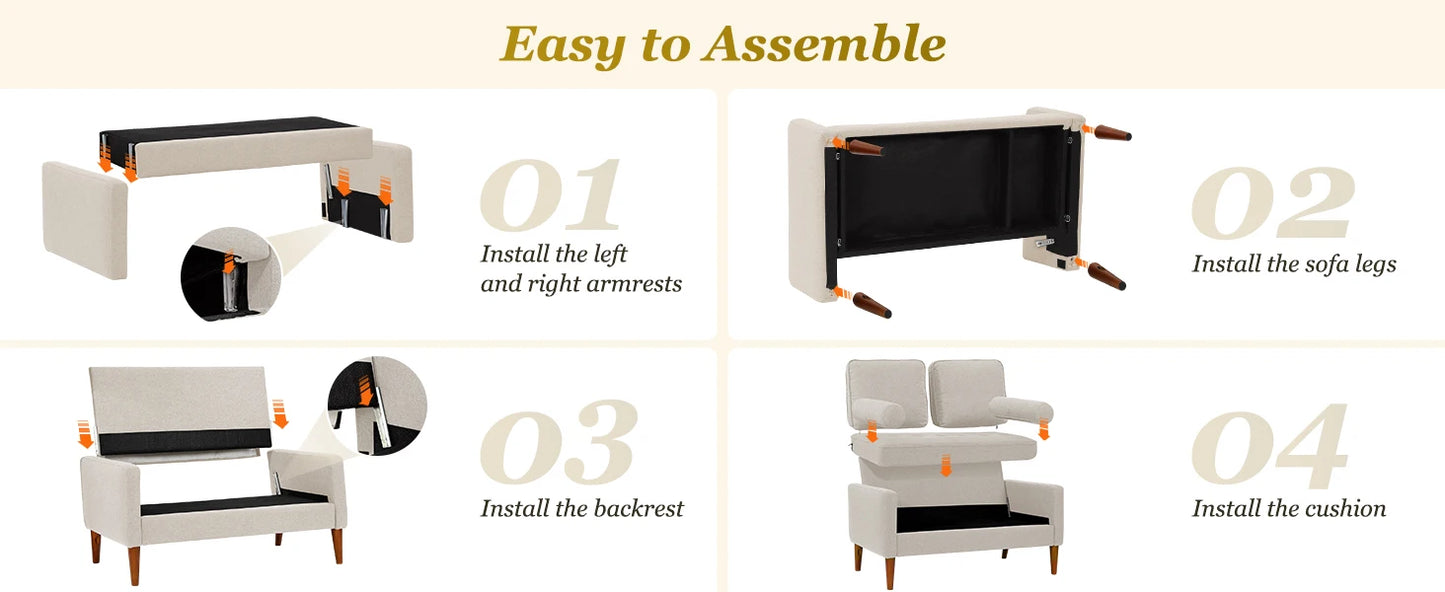 Modern 48" Linen Loveseat Sofa 2-Seater Couch with Pillow for Small Spaces Apartment