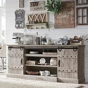 75 Inch Farmhouse Sideboard Buffet Cabinet with Sliding Barn Door