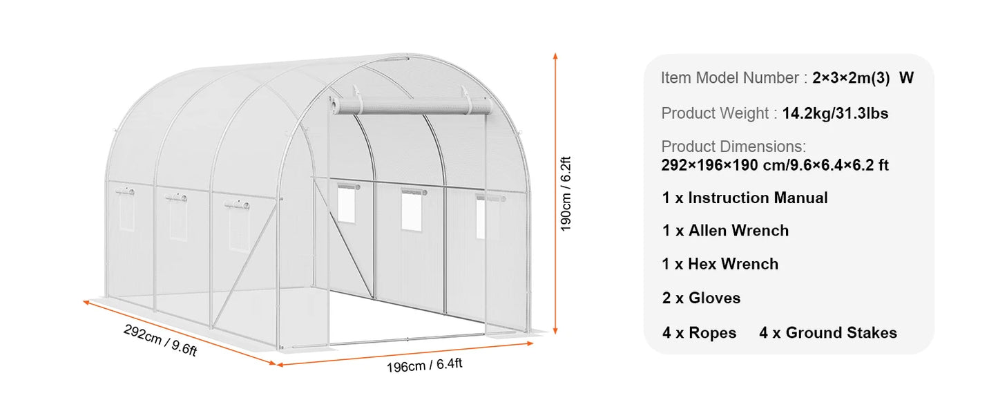 Large Walk-in Tunnel Greenhouse Heavy-Duty PE Cover Steel Frame