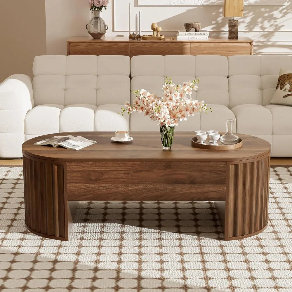 Modern Lift Top Coffee Table with Hidden Storage Oval Design 47.2"