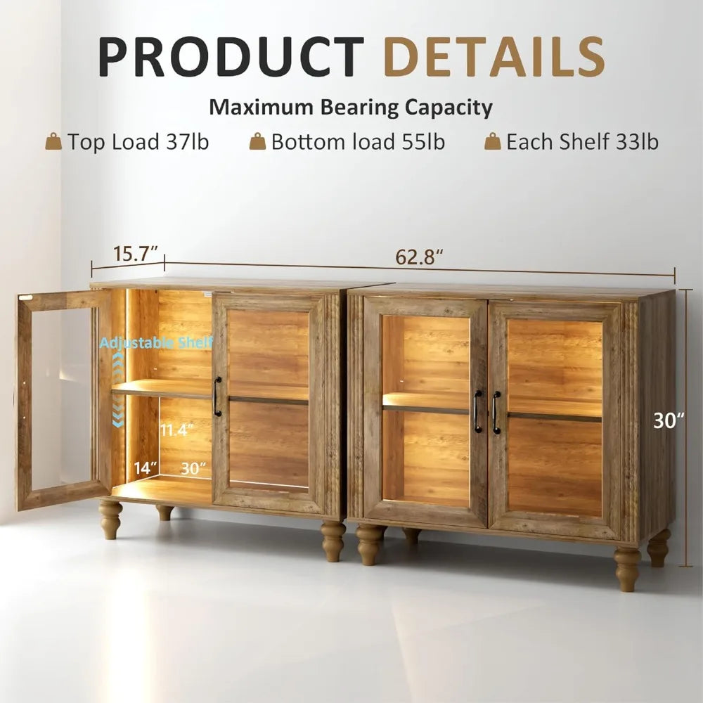 Modern Sideboard Buffet Cabinet with Glass Doors for Storage and Display