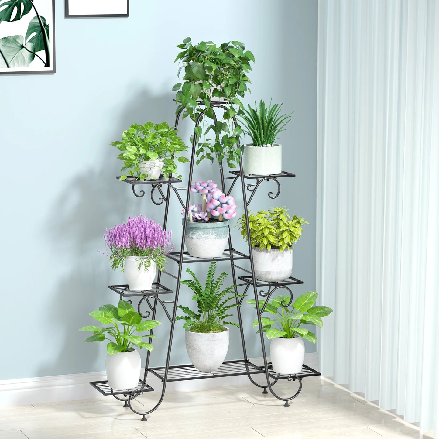 9 Tier Metal Plant Stand Indoor Outdoor Flower Shelf Display Rack