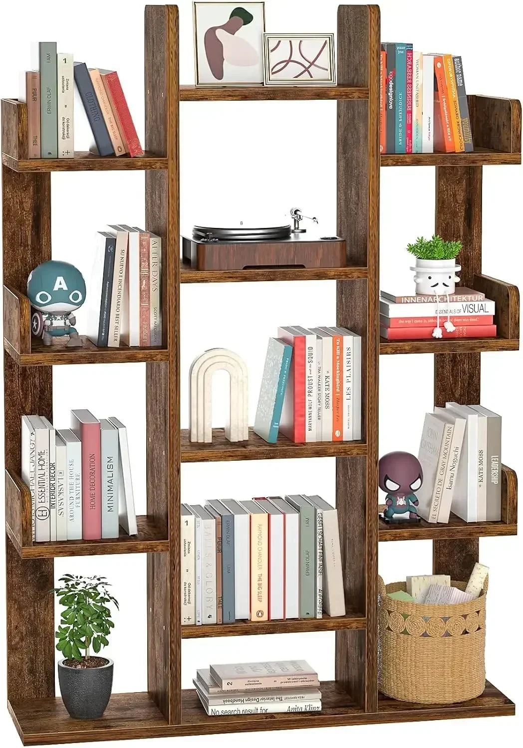 Tree-Shaped Bookshelf 13 Compartments Wooden Bookcase Storage Shelf