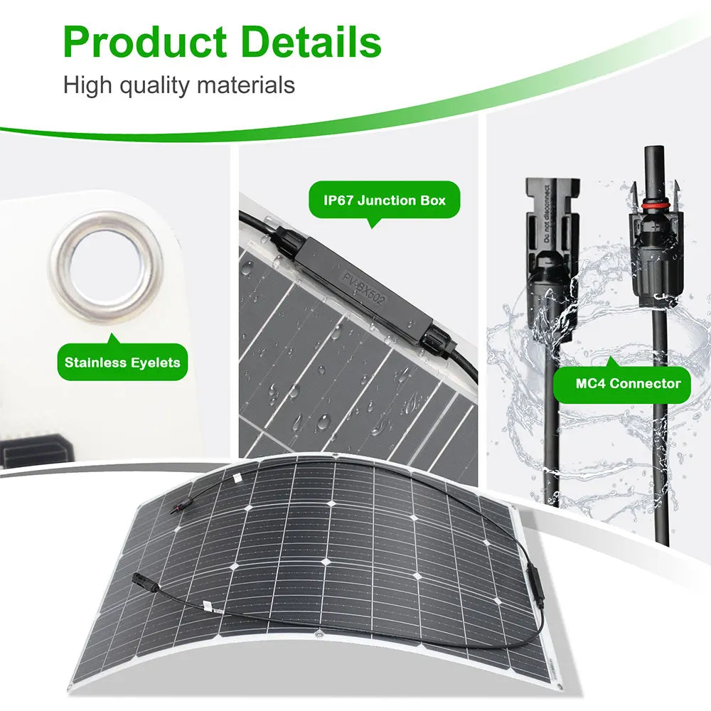 100W 12V Flexible Solar Panel Kit Monocrystalline Waterproof RV Camping