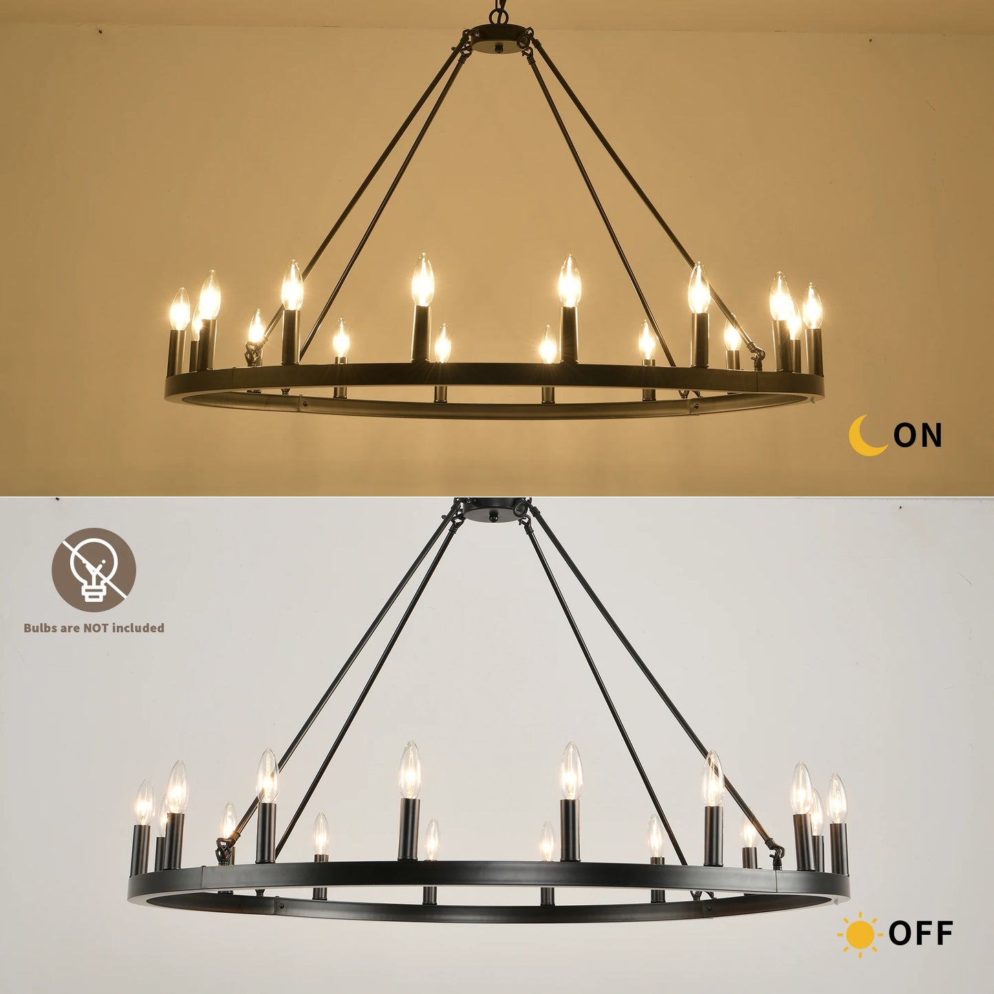 16-Light Wagon Wheel Chandelier Modern Rustic Pendant Light for Home