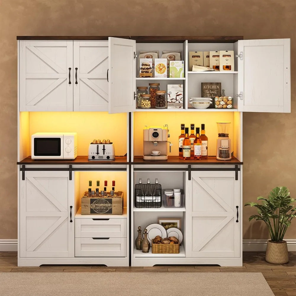 Farmhouse Kitchen Pantry Storage Cabinet Freestanding Hutch Drawers Shelves