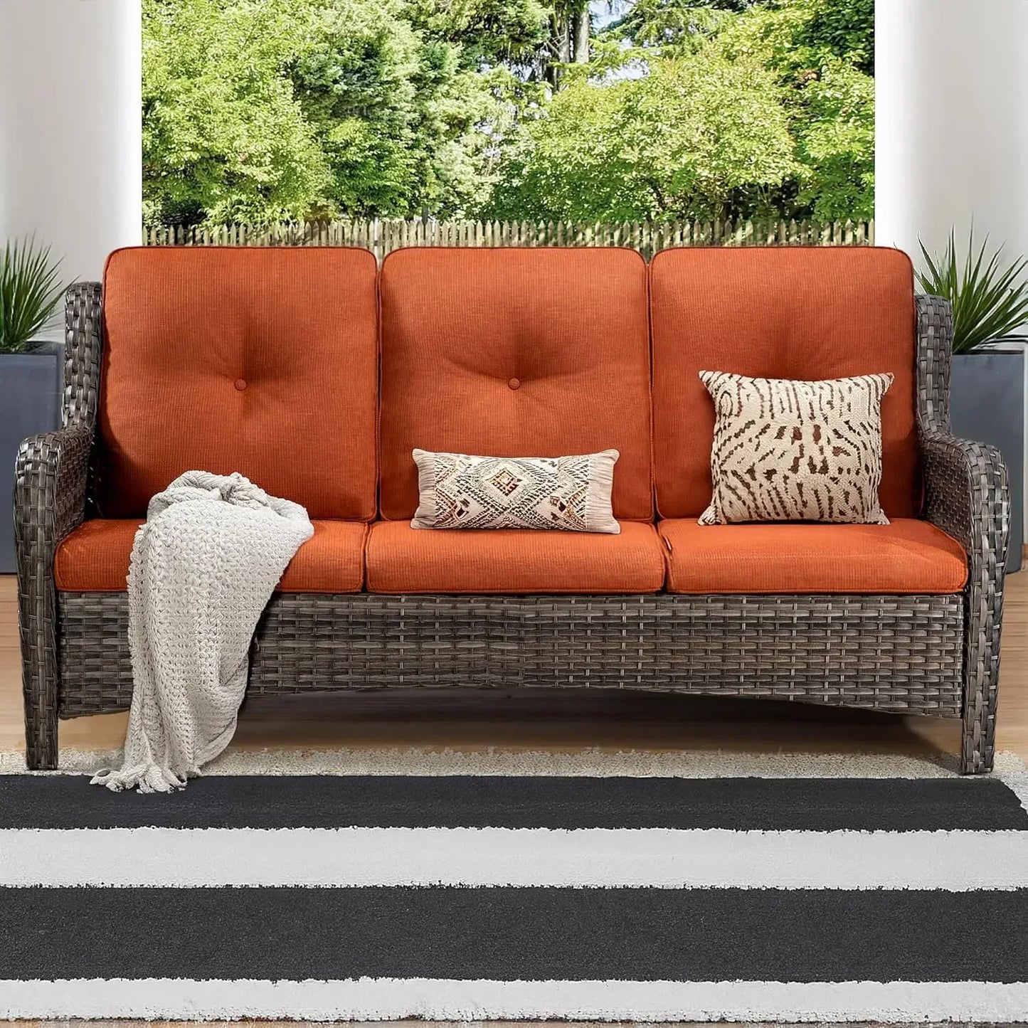 Ljustra Outdoor Wicker Patio Sofa 3-Seat with Comfortable Cushions