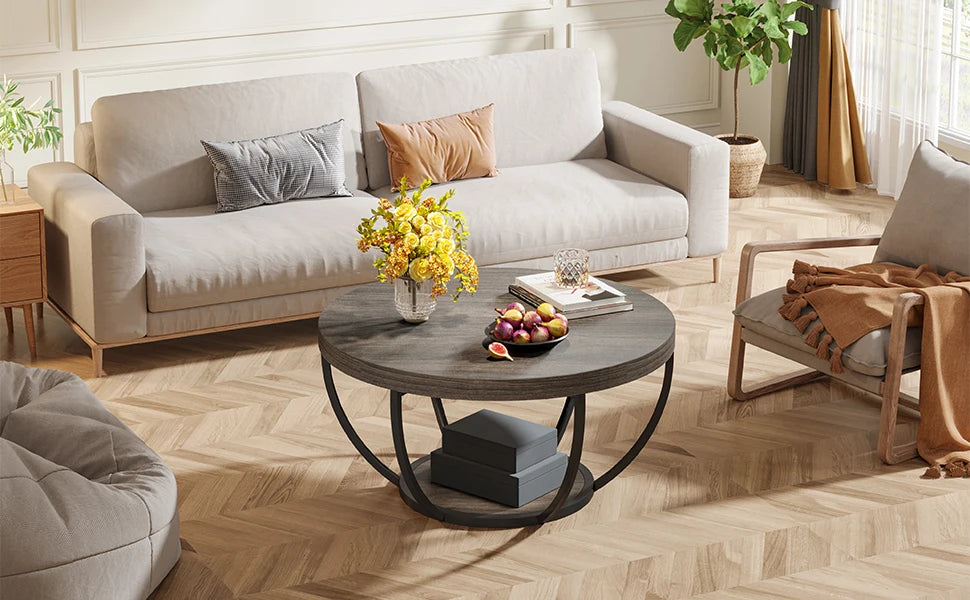 Ljustra Modern Round Coffee Table 31.7 Inch Industrial Design
