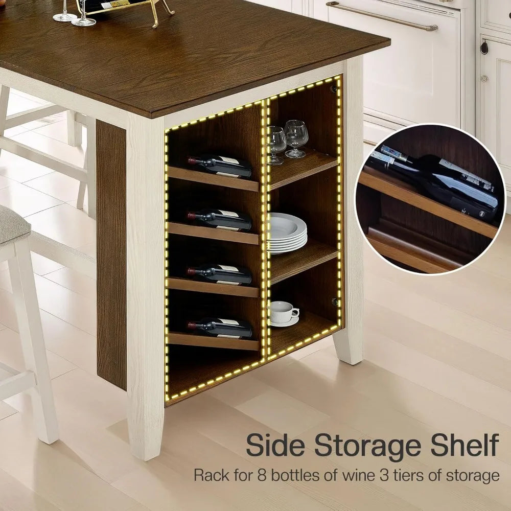 Solid Wood Counter Height Kitchen Island Table Set with Stools