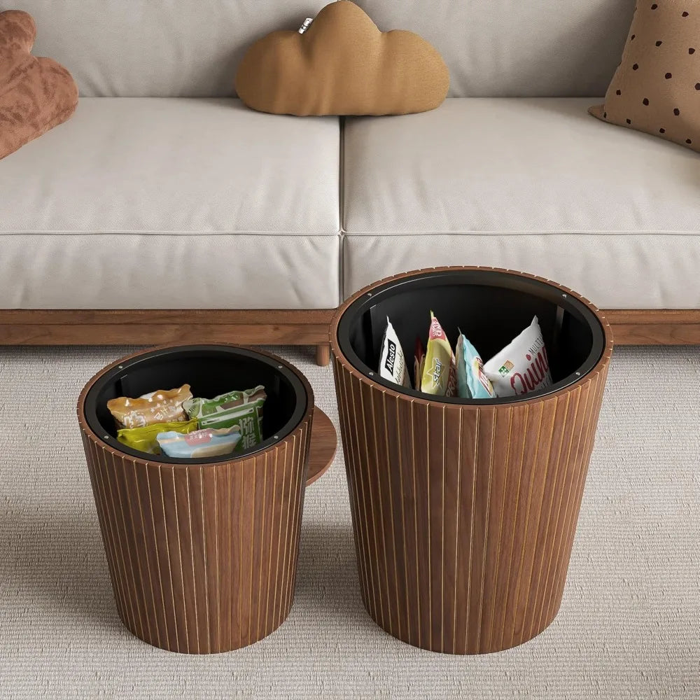 Nesting Coffee Table Set of 2 Round End Table with Storage Farmhouse Style