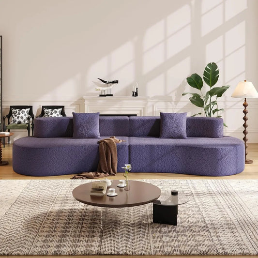 109" Curved Chenille Sectional Sofa – 4-Seater Couch with Pillows, Purple