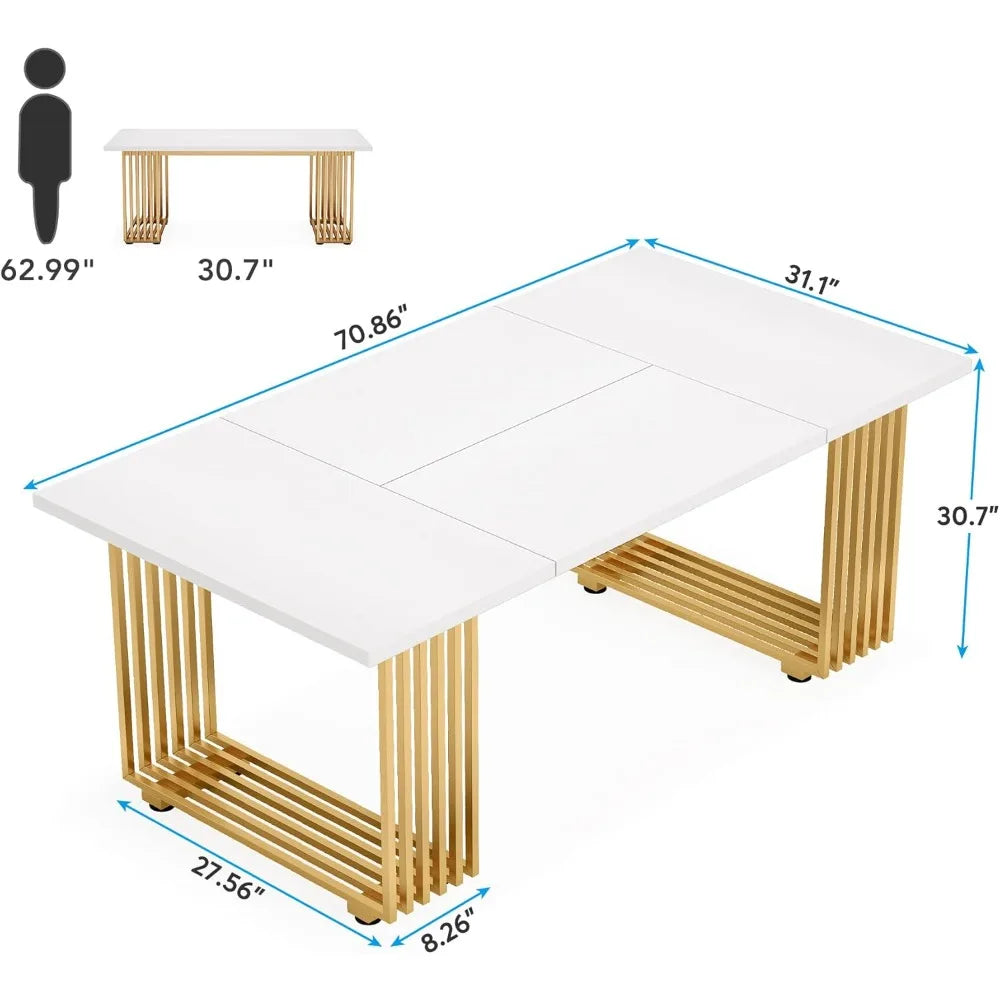 Ljustra 70.9" Modern Office Desk Wooden Computer Desk Gold Legs Workstation