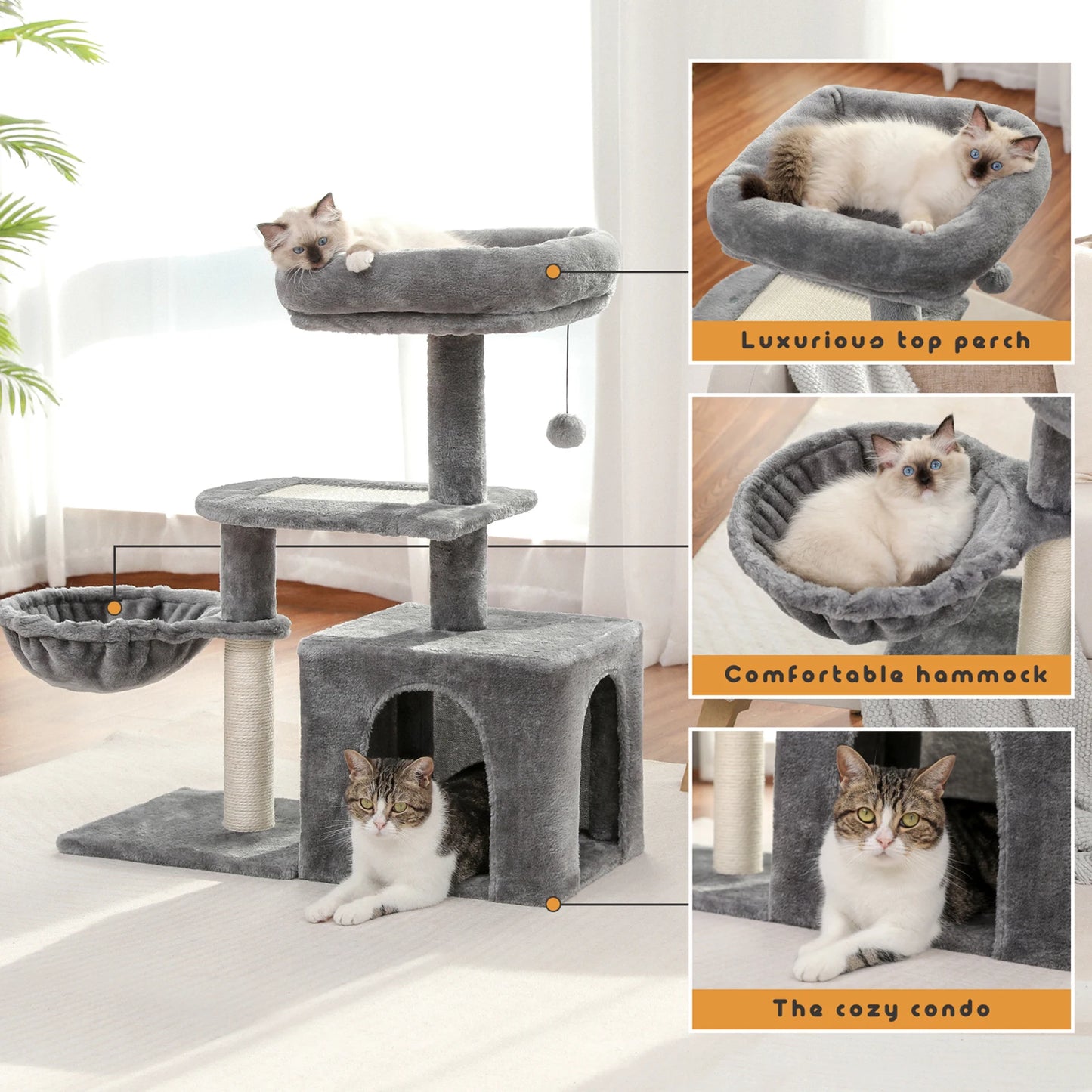 Ljustra 80cm Cat Tree Cozy Condo Indoor Luxury Perch Scratch Posts