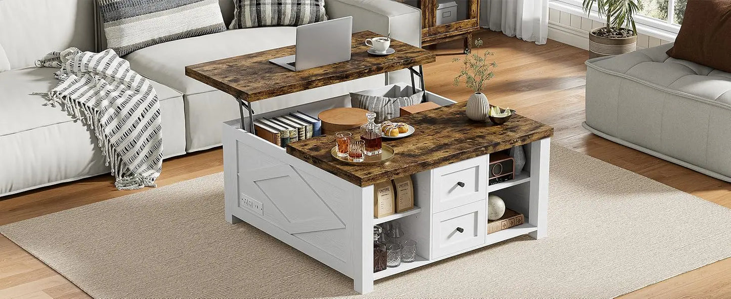 Lift Top Coffee Table Storage Modern Furniture Living Room Charging Station