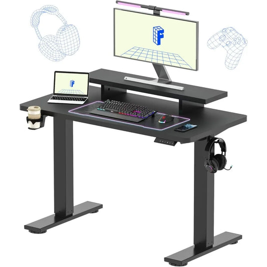 Standing Desk Electric Height Adjustable with Monitor Stand and Cup Holder
