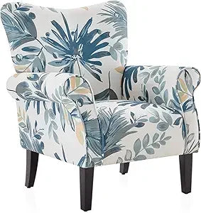Modern Wingback Accent Chair High Back Floral Upholstered Armchair