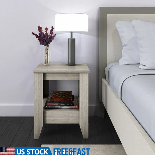 Compact Open Storage Nightstand for Dorms Apartments Farmhouse Style
