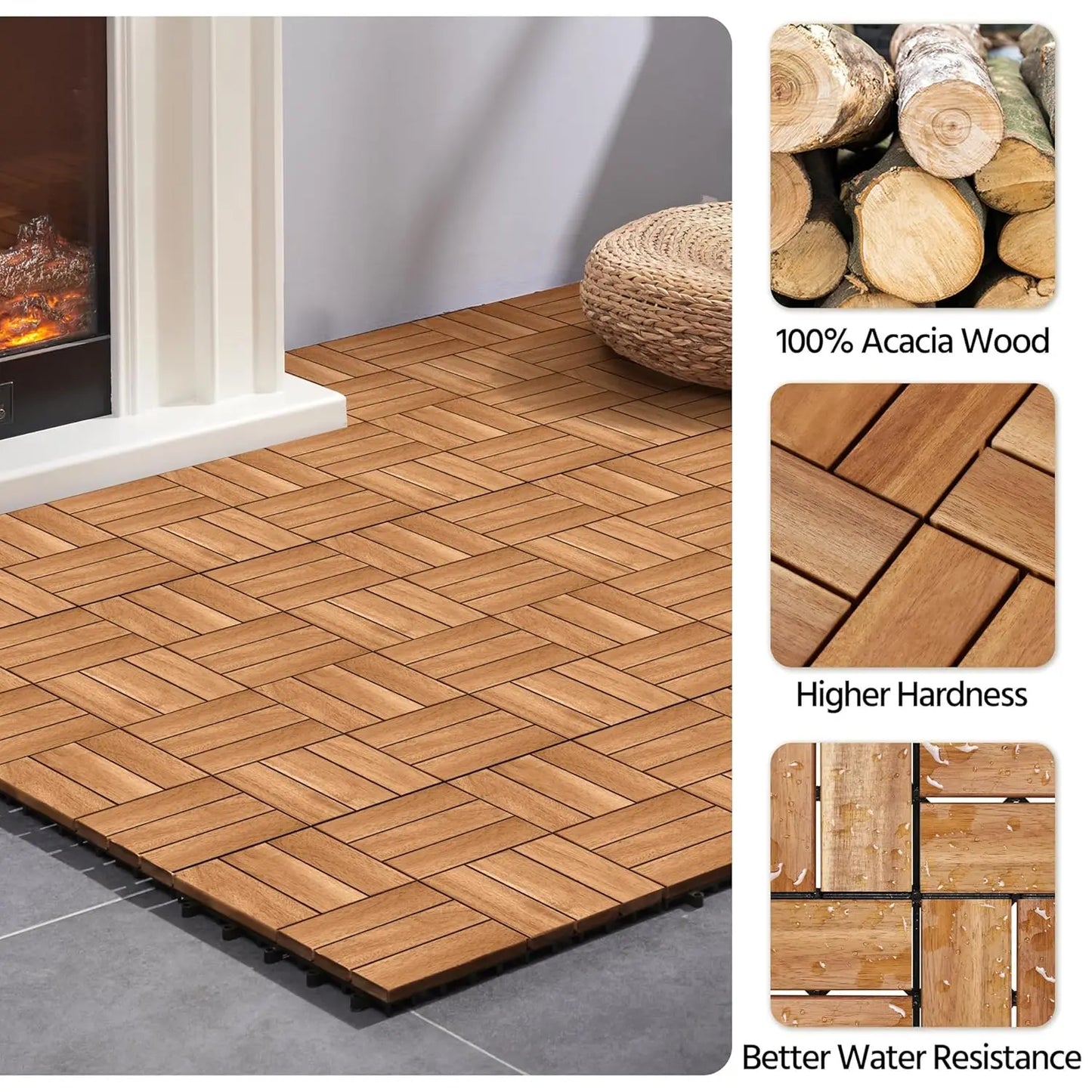 108pcs Interlocking Acacia Hardwood Patio Deck Tiles Waterproof Outdoor