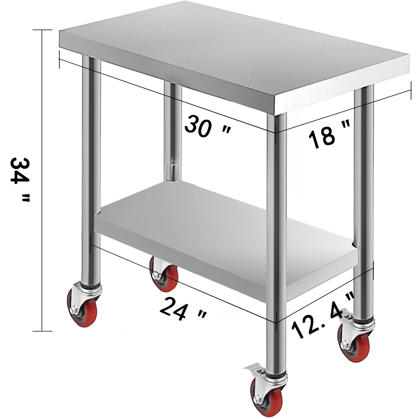 SucceBuy Stainless Steel Kitchen Prep Table with Caster Wheels 352 lbs Load