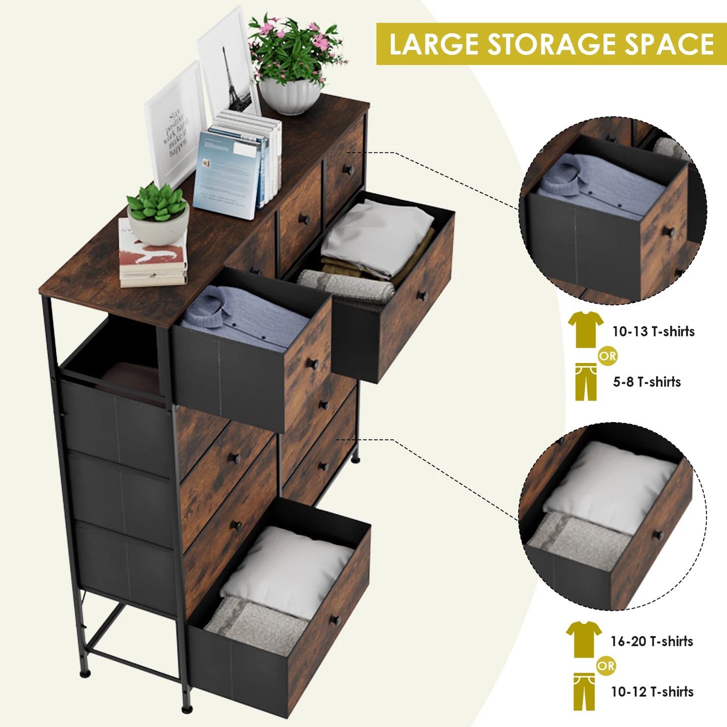 **** Chest of Drawers Fabric Storage 8/12 Drawers Wooden Top Metal Frame