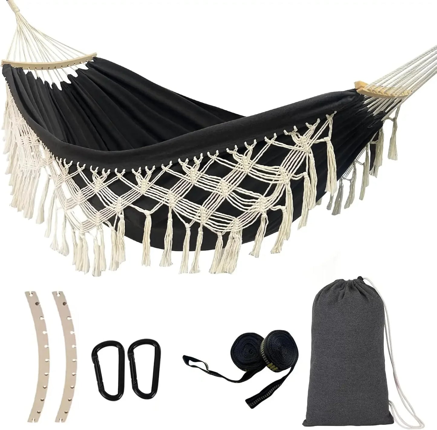Double Hammock with Stand and Phone Holder for Indoor Outdoor Use