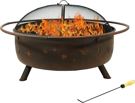 Cosmic Large Outdoor Fire Pit Wood Burning with Spark Screen and Poker