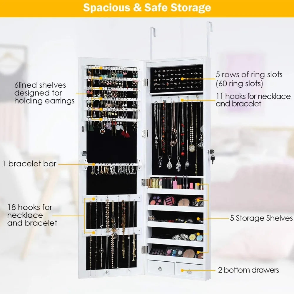 15 LED Jewelry Armoire Lockable Cabinet Full Length Mirror Storage