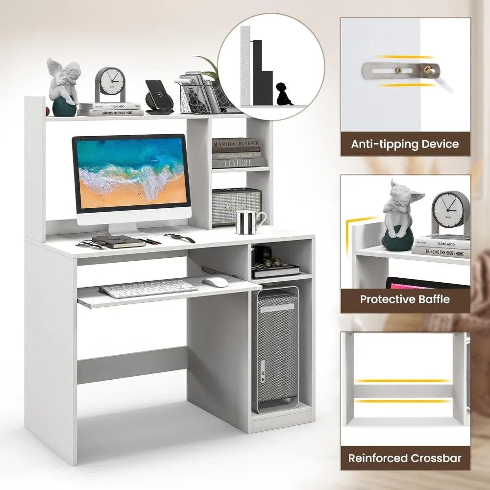 Computer Desk with Hutch 43.5 Inch Home Office Desk with Charging Station