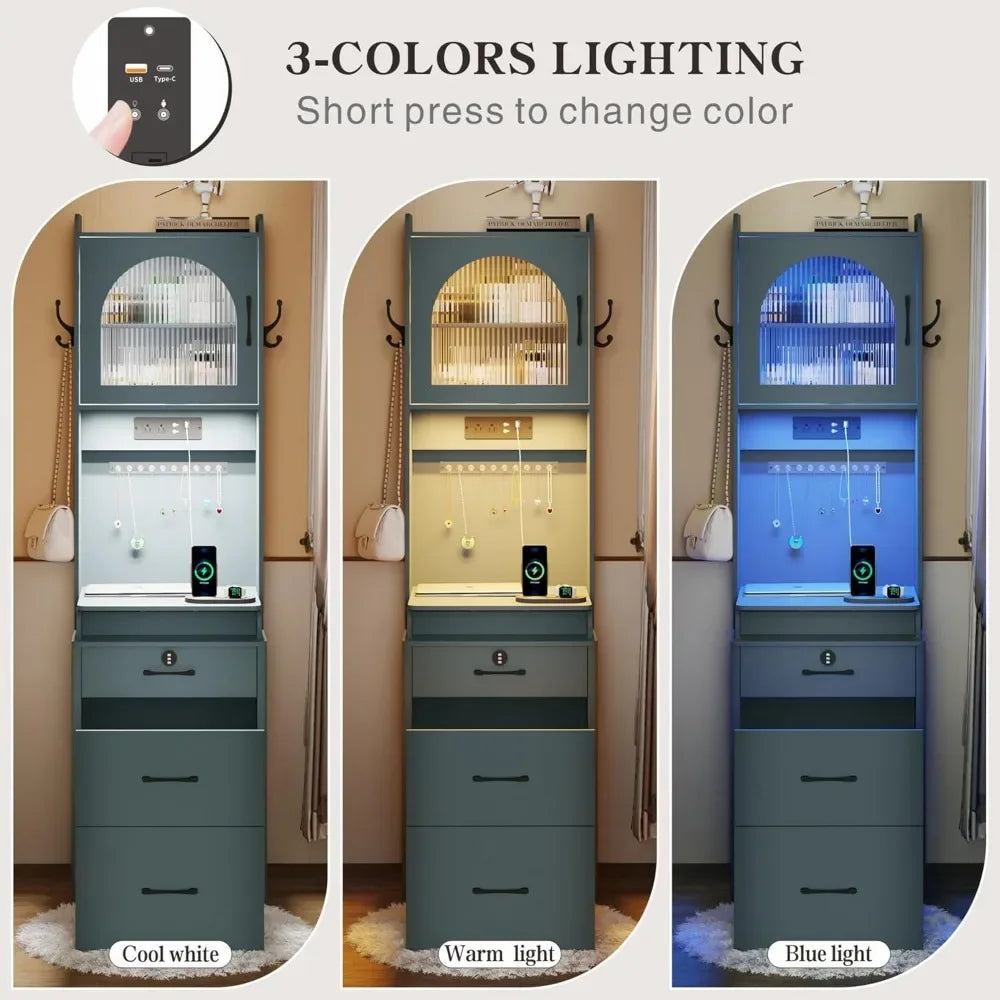 Small Vanity Desk with Mirror and LED Lights Compact Makeup Table