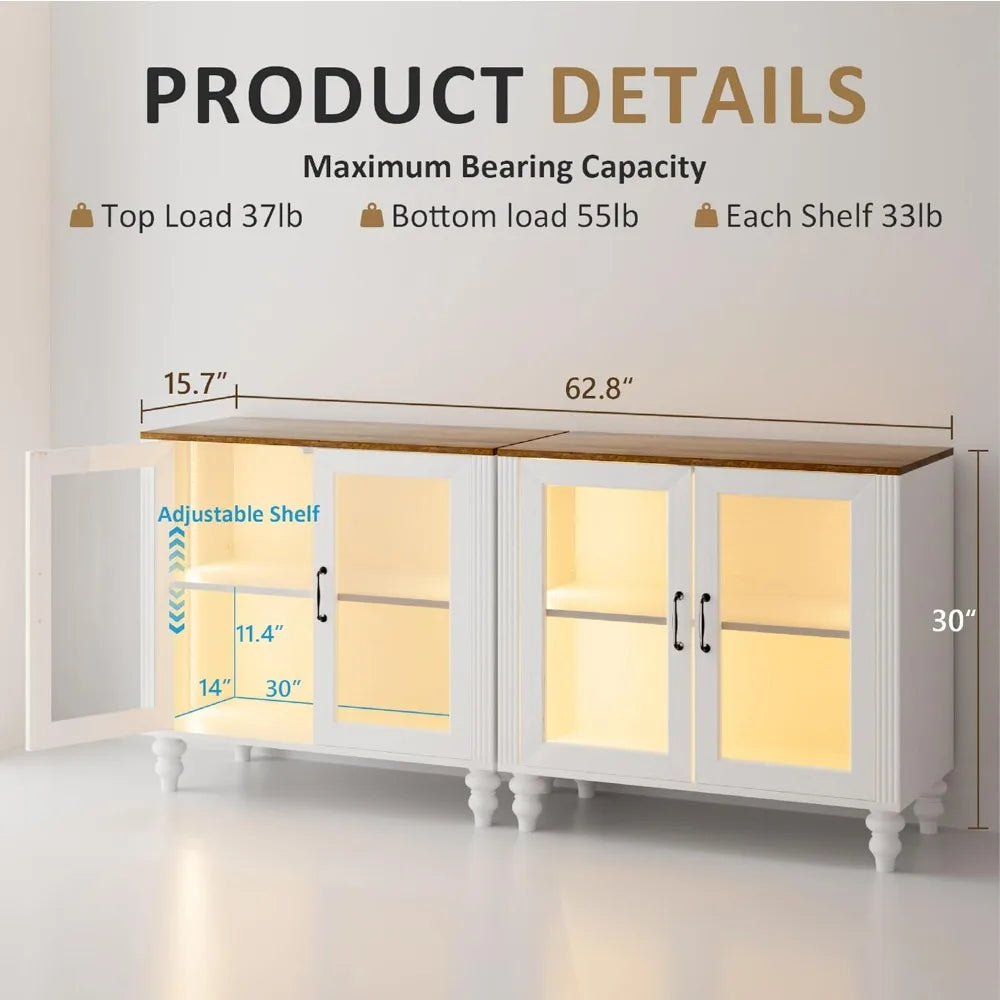 Sideboard Buffet Cabinet with Glass Doors Adjustable Shelves Modern Storage