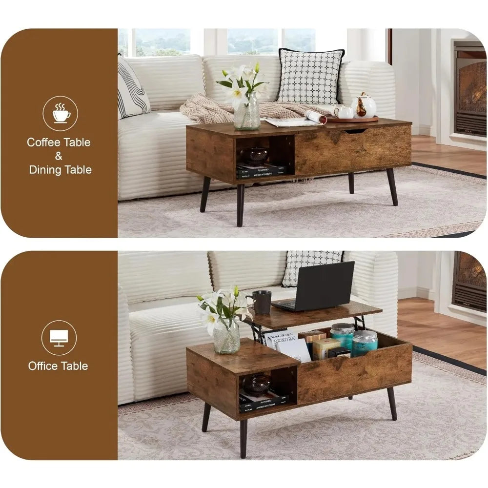 39 Inch Lift Top Coffee Table with Hidden Storage Compartment Modern Design