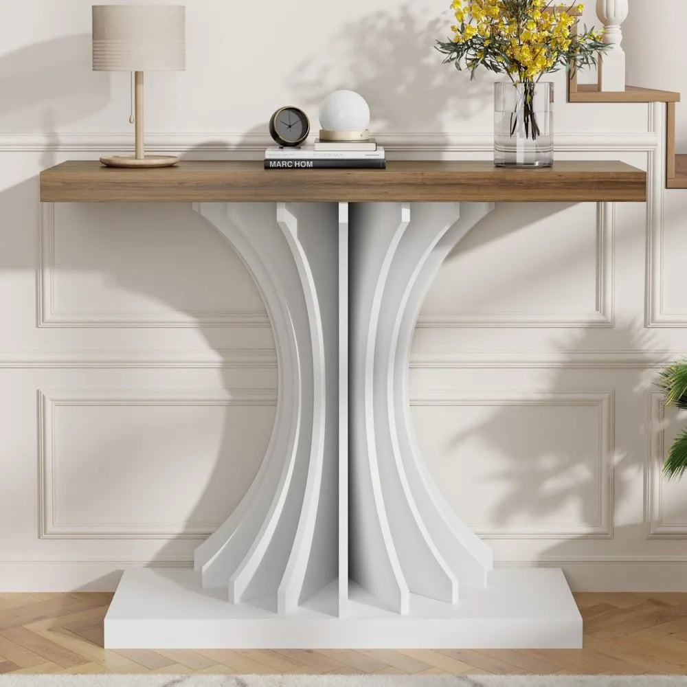 Modern 40 Inch Console Table with Flower-Shaped Support for Entryway