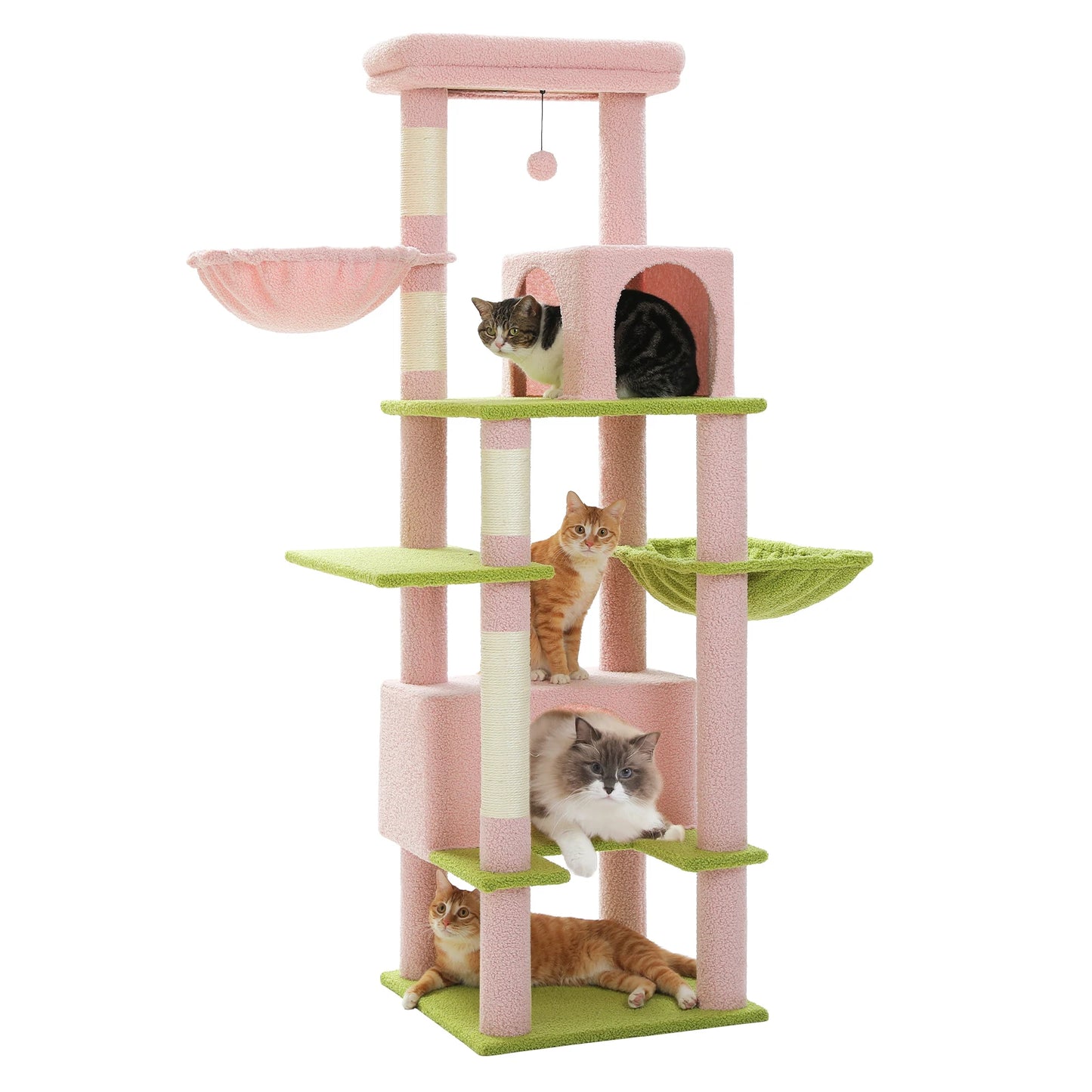 Cat Tree Large Metal Hammock 2 Condos Scratching Post for Indoor Cats