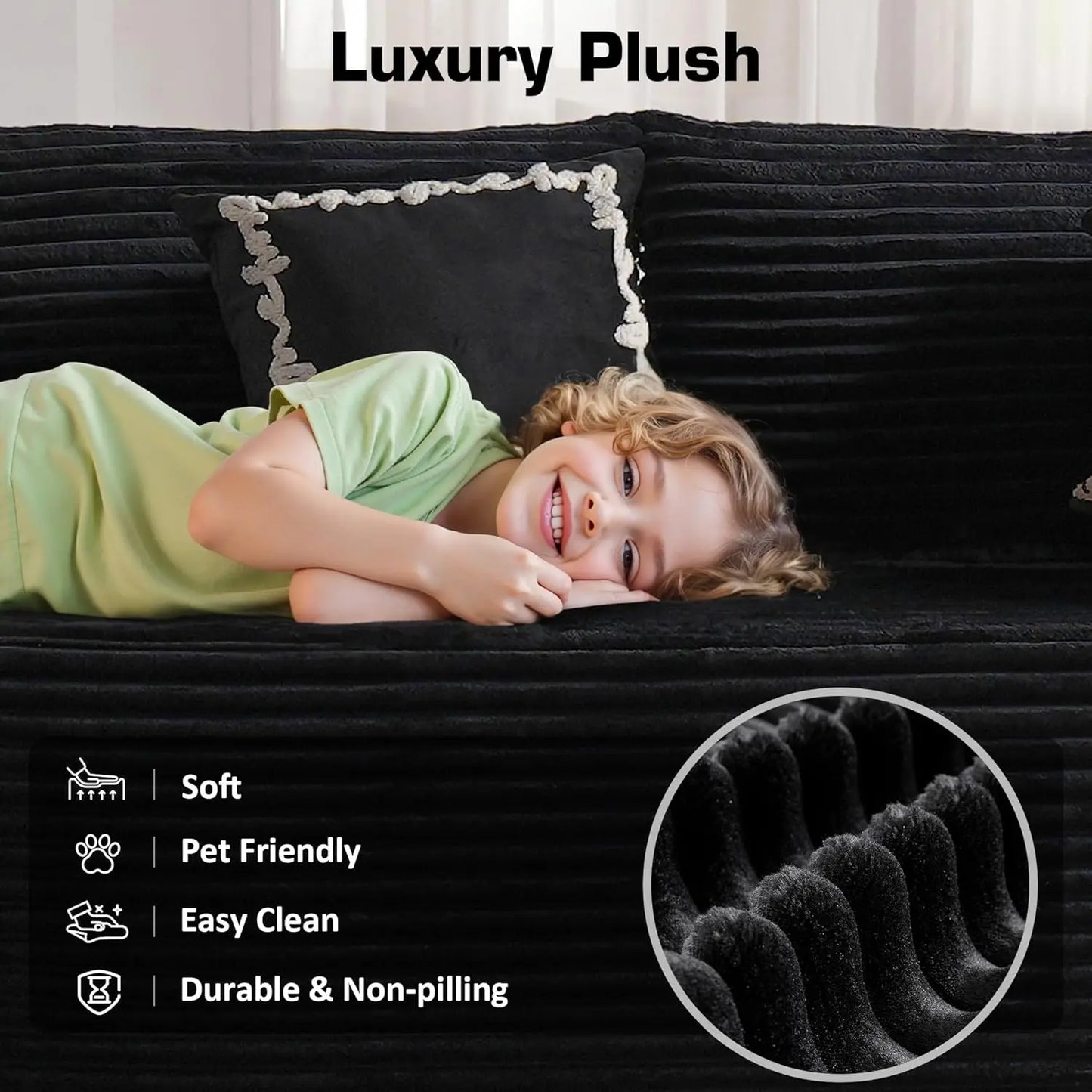 Ljustra 106" Modern L-Shaped Sectional Couch, Fluffy Corduroy Sofa, No Assembly Required