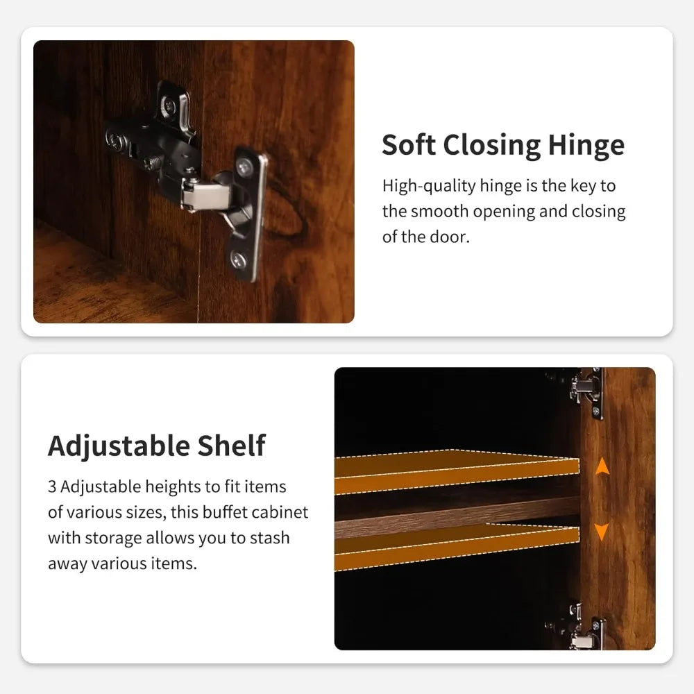 Storage Cabinet with Power Outlet 35" Modern Sideboard Buffet Cabinet